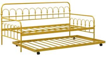 Costway Twin Size Golden Metal Daybed with Trundle and Lockable Wheels-Twin Size