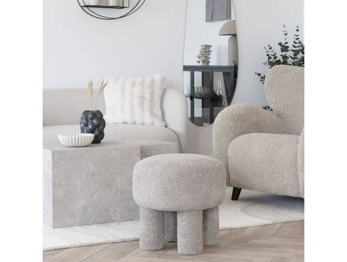 Pouf en tissu chenillé taupe ø43 cm