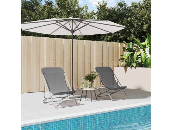 Chaises de plage pliantes 2pcs textilène acier enduit de poudre chaise longue chaise de camping chaise de patio 360190