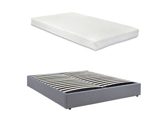 Lit coffre Nola avec matelas 180 x 200 cm tissu gris
