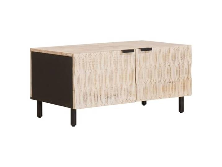 KUTYWEXFM Couchtisch Weiß 80x50x40 cm Massivholz Mango Wohnzimmer Kompakter Sofatisch für Wohnzimmer und Lounge mit Scharniertür und zwei Staufächern für ordentliche Ordnung.