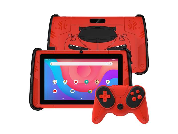 PRITOM Tablette Android 15 7 pour enfants, 3 Go de RAM 32 Go de ROM, logiciel pour enfants pré-installé, WiFi, avec étui en forme de voiture de sport cool