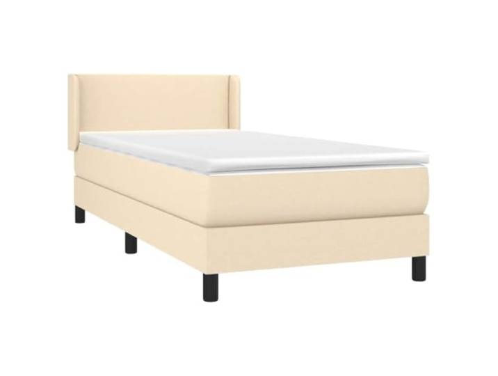KTHLBRH Boxspringbett mit Matratze Creme 90 x 190 cm aus Stoff Verstellbares Kopfteil, mittelfeste Unterstützung, inklusive Matratzenschoner, Lärchenholz