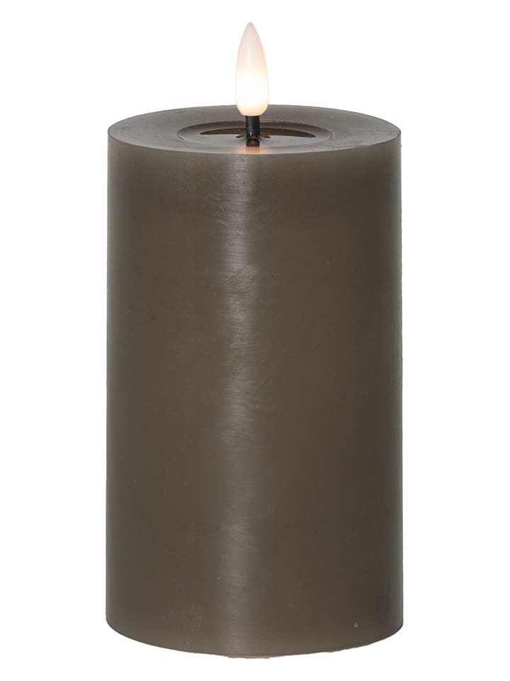 STAR Trading LED-Echtwachs-Kerze "Flamme Flow Pillar" in Taupe - (H)15 cm - onesize