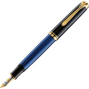 Pelikan Füller Souverän M600, Feder F, schwarz/blau,14-Karat Bicolor-Goldfeder rhodiniert