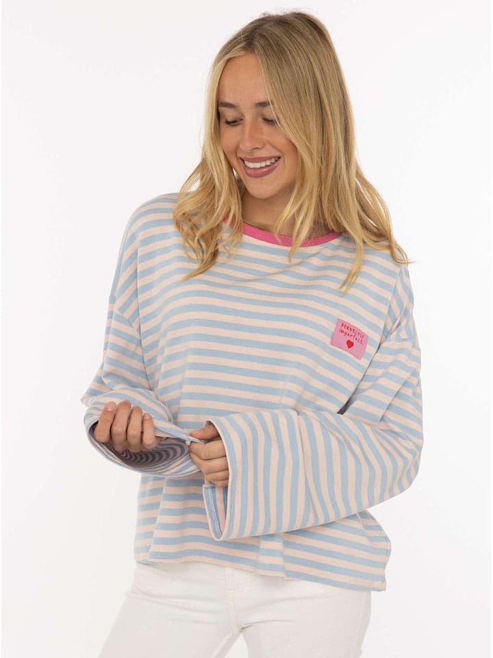 Zwillingsherz Longsleeve "Perfectly Imperfect" in Hellblau/ Beige - onesize