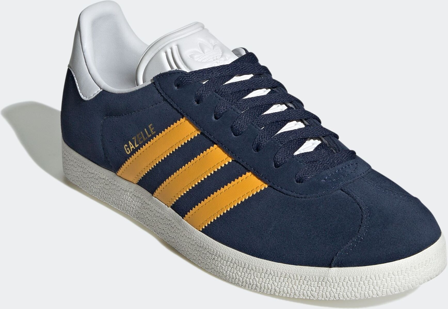 Sneaker ADIDAS ORIGINALS "GAZELLE", Herren, Gr. 38,5, blau (night indigo, crew gelb, core weiß), Leder, Synthetik, Schuhe Sneaker night indigo, crew gelb, core weiß 38,5