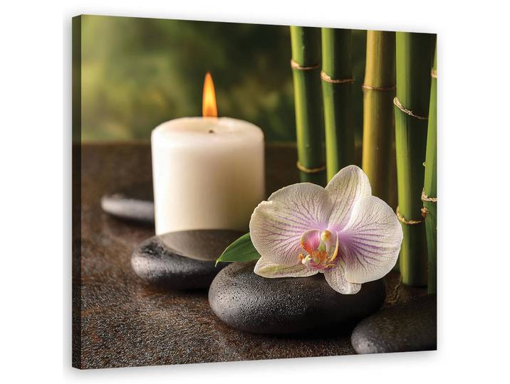 Feeby Wandbild steine bambus orientalisch, Grün, Orientalisch, Rechteckig, 50x50 cm, Bilder & Rahmen, Bilder, Leinwandbilder