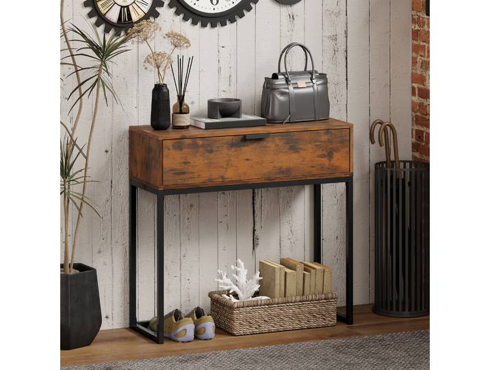 HOMCOM Console Industrielle avec Tiroir, 80x30x76 cm, Noir