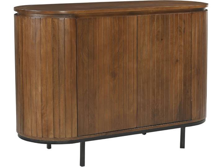 Sideboard SIT Nagasaki aus massivem Mangoholz mit Lamellenfront & 2 Türen , beige (natur, schwarz), B:115cm H:81cm T:43cm, Massivholz, Metall, Sideboards, Sideboard, Abgerundete Ecken & zarte Lamellenfront aus massivem Mangoholz