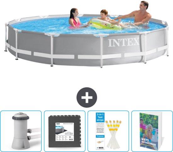 Intex Rond Prismatisches Schwimmbecken - 366 x 76 cm - Grau - Mit Schwimmbeckenpumpe - Schwimmbeckenfliesen - Schwimmbeckenanleitung