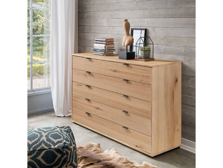 Enfilade avec 5 tiroirs 141 x 86 x 43cm Beige/Marron/Aulne Chêne