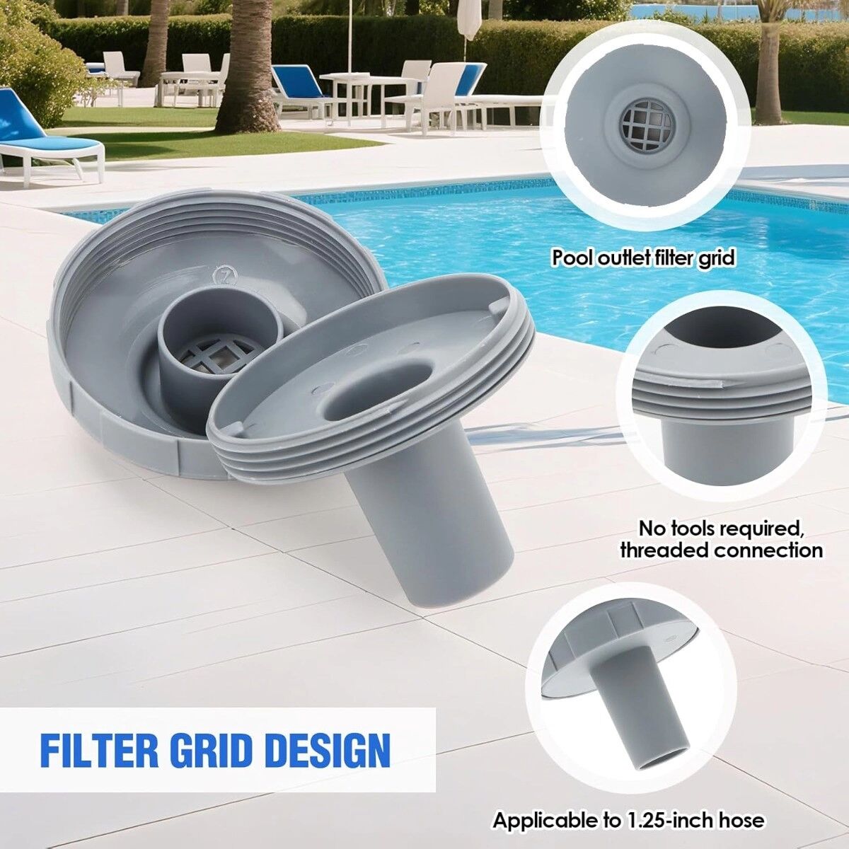 INF Kit de raccordement de piscine compatible avec Intex : 2 crépines et 2 bouchons pour accessoires de piscine