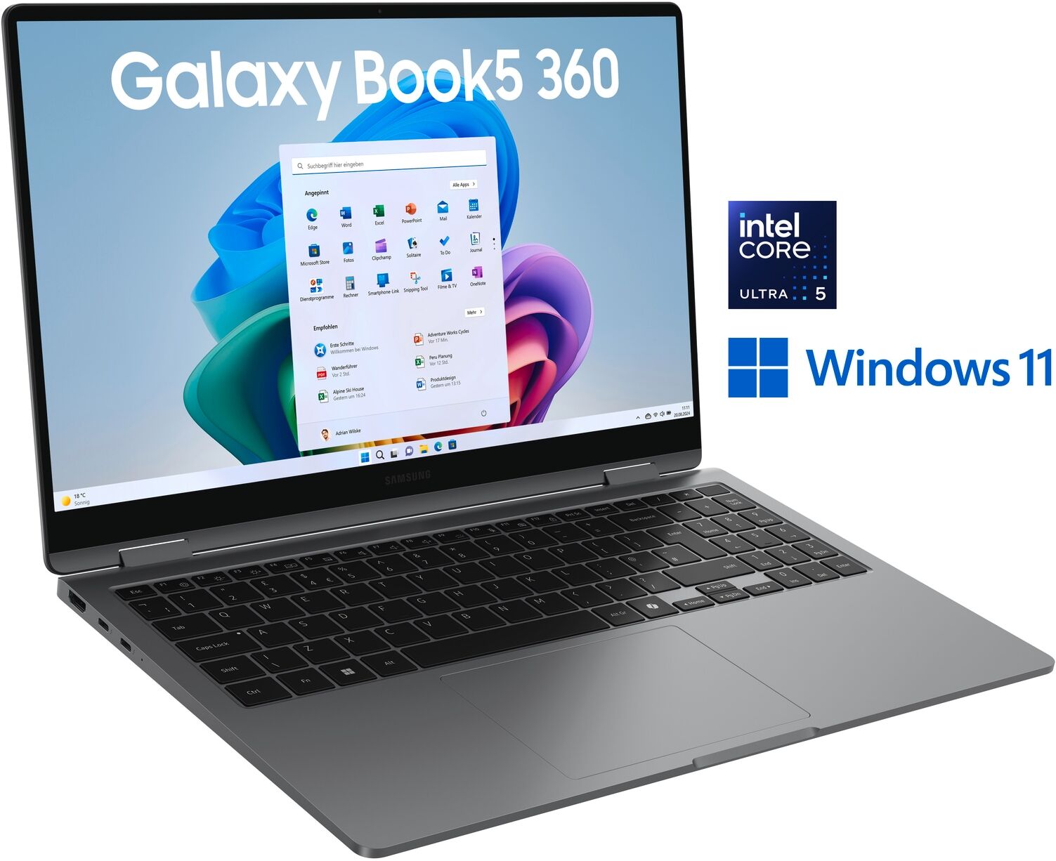 Samsung Convertible Notebook "Galaxy Book5 360 15,6'' (NP750Q) Ultra5 16 GB + 256 GB", grau, 16 GB RAM 256 GB SSD, Core Ultra 5, Windows11Home, Notebooks, Convertible Notebook