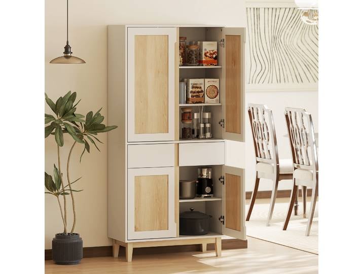 HOMCOM Buffet Haut Cuisine 4 Portes 2 Tiroirs Blanc Chêne