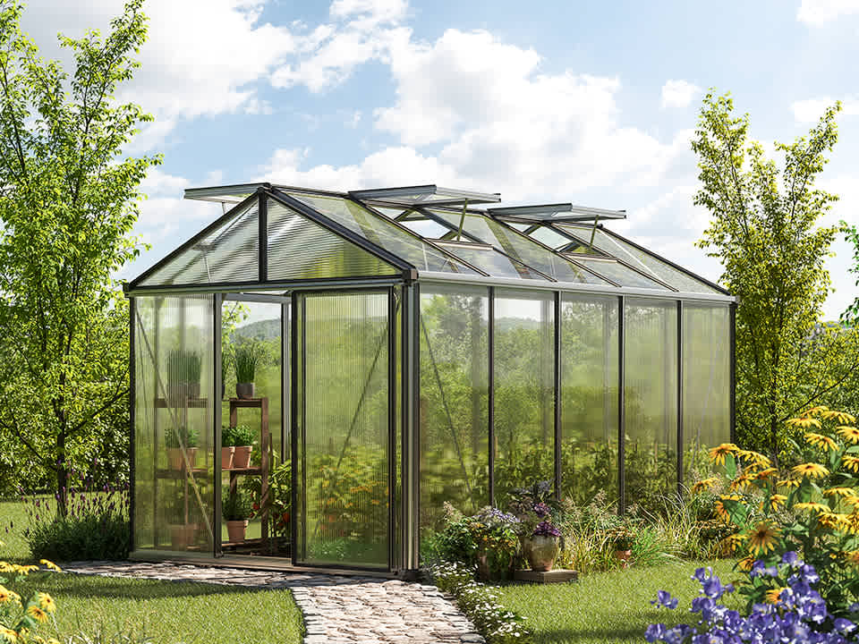 GFP 8x13x8.2ft Greenhouse Natural Aluminum Polycarbonate Glasshouse - (GFPV00935)
