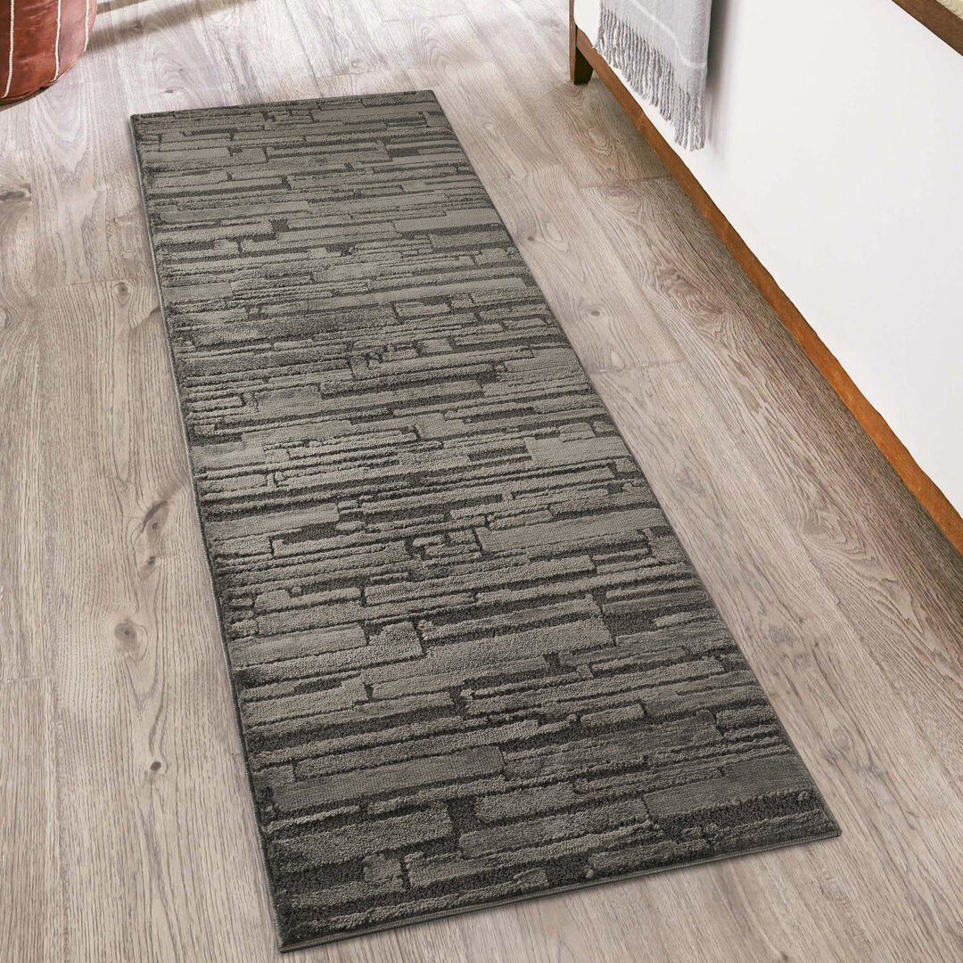 Desire Rugs Hamilton Modern Metallic Sheen Area Rug - Polypropylene Weaving - Jute Backing - Blocked Bold Geometric Design Rugs, Dark Grey Dark Grey Runner 60 x 220 cm