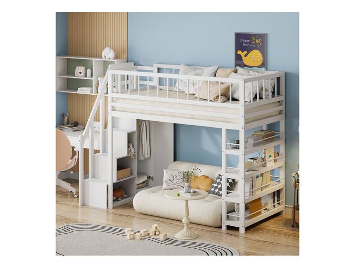 Odikalo Kinderbett Hochbett 90 x 200cm, mit Kleiderschrank,Sicherheitskletterleiter