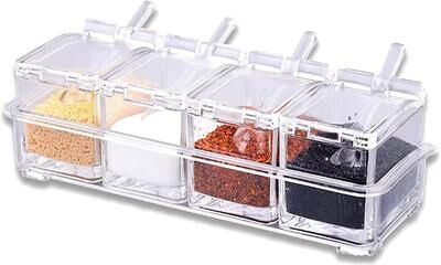 Discount Dollar Deals Spice Jar Set Condiment Cruet Bottle, Kitchen Accessories Gourmet Acrylic Seasoning Box With Serving Spoons 1pcs