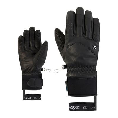 Skihandschuhe ZIENER "KJENT-Z AQUASHIELD PrimaLoft DAMEN", Damen, Gr. 6,5, schwarz, Materialmix, Handschuhe, wasserdicht, winddicht, atmungsaktiv, extra warm, Leder