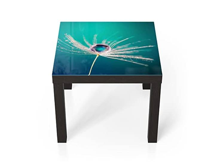 DEQORI Glastisch schwarz klein 55x55 cm Motiv Samen mit Wassertropfen ausgefallener Beistelltisch aus Glas Hochglanz Couchtisch fürs Wohnzimmer moderner Couch Tisch mit Design