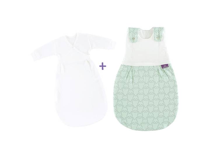 Träumeland Babyschlafsackset Liebmich, Grün, Weiß, Hase, Gr. 50/56, Oeko-Tex® Standard 100, Schlafen, Babybettausstattung, Babyschlafsäcke