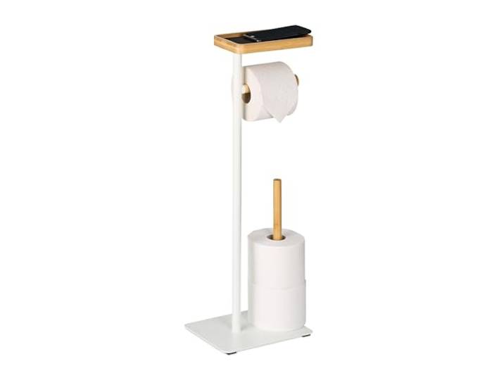Relaxdays Support pour Votre Papier Toilette\, Non Fixe\, Fer et Bambou\, Place pour Le téléphone\, Blanc et Nature