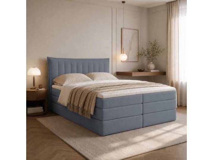 EURO-MOEBEL Boxspringbett Luna Plus Bett mit Taschenfederkern und Bonellfederkernmatratze (Dunkelgrau - Itaka 14, 200 x 200)