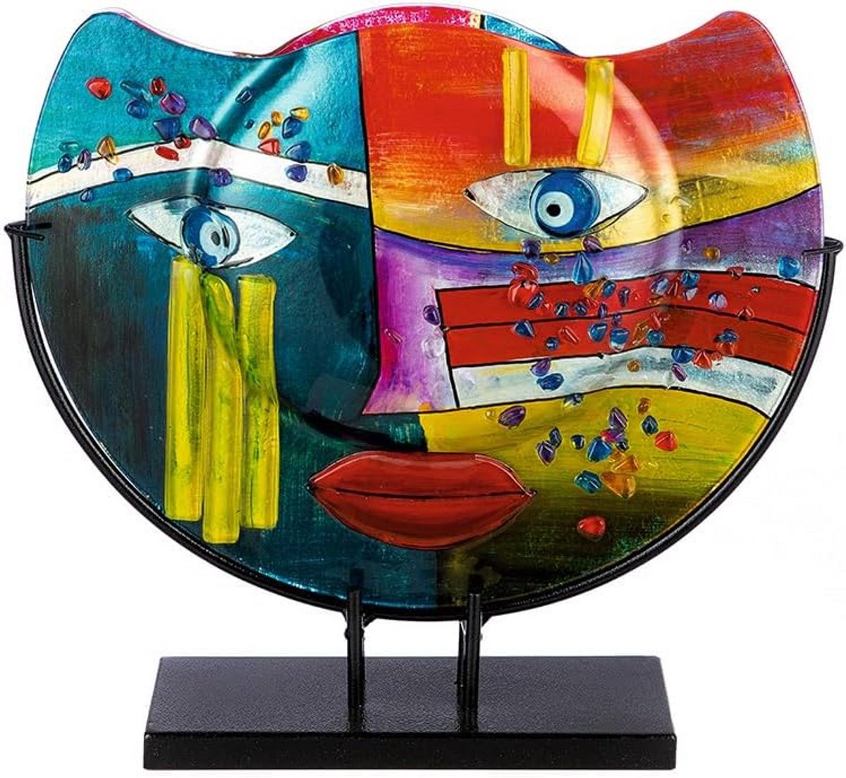 Handgeschilderde decoratieve glazen vaas in multicolor, Hoogte: 35 cm