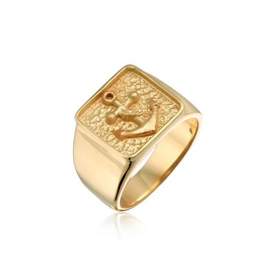 Siegelring KUZZOI "Ring Herren Siegelring Anker Symbol Oxidiert 925 Silber" Gr. 62, gold, Fingerringe, Herren, 62, ohne Stein, Silber 925 (Sterlingsilber), 14mm, Siegelring