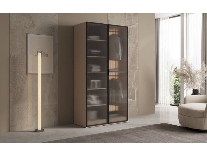 Moduro Arda – Design-Kleiderschrank mit geriffelter Glasfront - Beige - Luxusbetten24