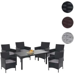 Poly-Rattan-Garnitur Halden, Gartenmöbel Balkon-Set Sitzgarnitur ~ anthrazit, Kissen anthrazit