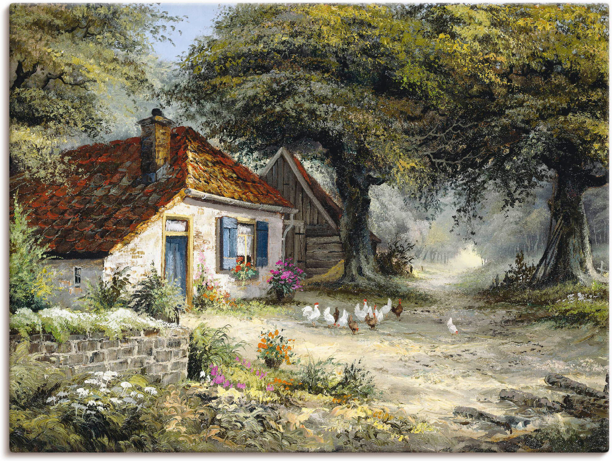 Wandbild ARTLAND "Märchenhaftes Ferienhaus", grün (farbe bild(er): grün), B:80cm H:60cm, Bilder, Wandbild, als Leinwandbild, Poster in verschied. Grössen farbe bild(er): grün B/H/T: 80cm x 60cm, Leinwandbild Garten Querformat, 1 Stk.