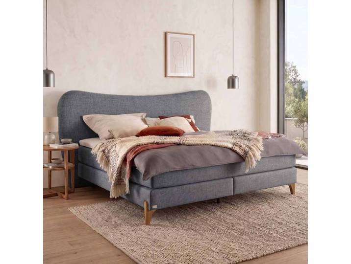 Boxspringbett Saren Webstoff 140x200cm TTF-Box Härtegrad: H3 Hellgrau modern
