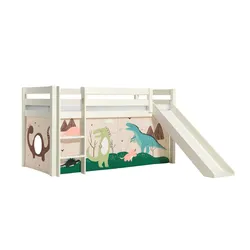 HOCHBETT mit Rutsche Karolina Massivholz Weiß Textilset Dino