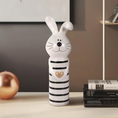 Sagebrook Home Ceramic Lines Bunny with Heart Figurine - White