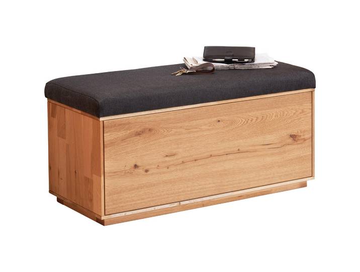 Waldwelt Garderobenbank, Anthrazit, Eichefarben, Holz, Eiche, massiv, Füllung: Schaumstoff, 90x45x38 cm, Truhe im Sitz, Garderobe, Garderobensets & -serien, Garderoben-Serie
