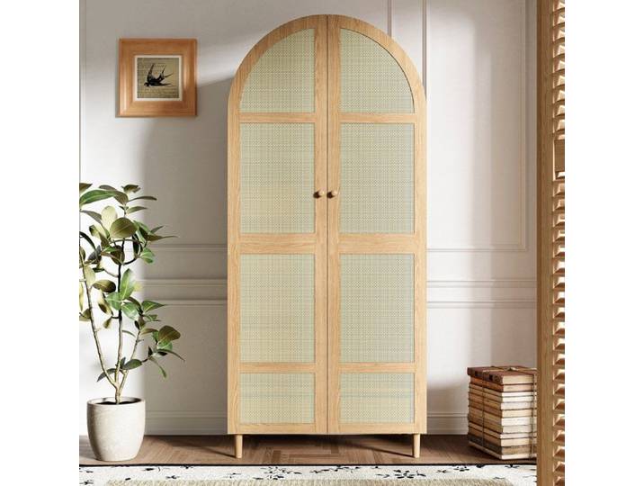 Armoire moderne Meuble de Rangement avec portes incurvées avec tringle à vêtements et tiroirs pour chambres entrées 80x50x179 cm