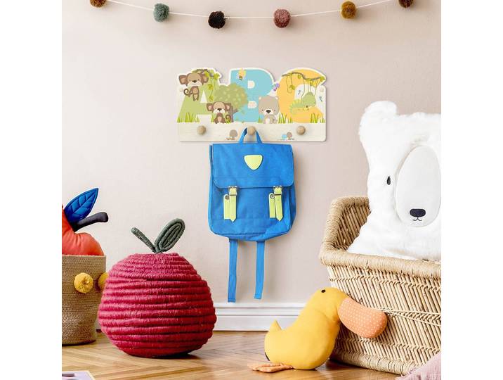 Patère enfants Singe, ours et caméléon 40 x 20 x 1cm Multicolore