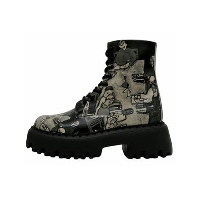 Chelseaboots DOGO "Navy Schnürstiefel Boots Supper Blackwhite Damen Stiefeletten", Damen, Gr. 38, Normalschaft, schwarz, Lederimitat, Schuhe Chelseaboots, Handgefertigt