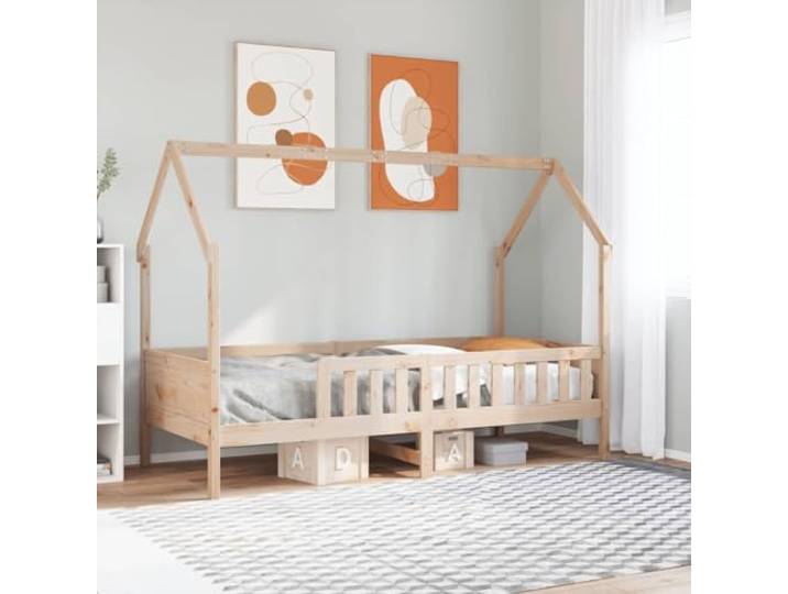 Massives Kiefernholz Hausbett Verspieltes Design 80x200 cm Braun Kinderbett Hausbett 80x200 cm Massivholz Kiefer Bett Kinder Holz Haus Design mit Lattenrost Sicherheit Bettgestell Abenteuer