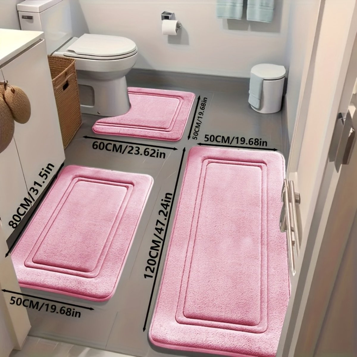 Set van 3 ultra-absorberende badmatten van Aijing - Roze - Antislip polyester