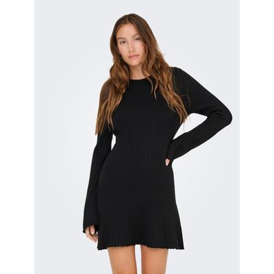 Minikleid ONLY "ONLMICHELLA LS O-NECK DRESS KNT", Damen, Gr. XL, N-Gr, Langarm, Rippstrick, schwarz, Rippstrick, Obermaterial: 50% Viskose, 27% Nylon, 23% Polyester, unifarben, kurz, Rundhals, gewellter Abschluss, Kleider Minikleid, Sommerkleid