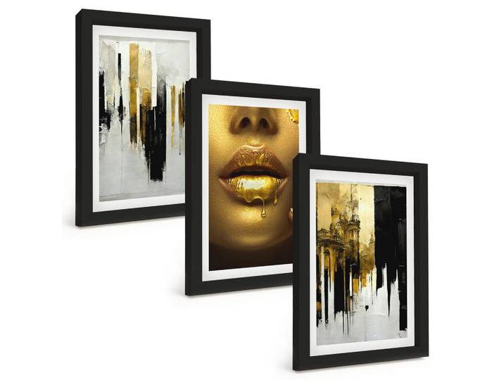 Tulup Bilder SET 3er Set - 20x30 cm Schwarzer Rahmen - Abstrakte Porträtmalerei, Kunststoff, Rechteckig, 20x30 cm, gerahmt, Bilder & Rahmen, Bilder