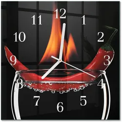 WANDUHR aus Glas 30x30 cm - Chili-Feuer