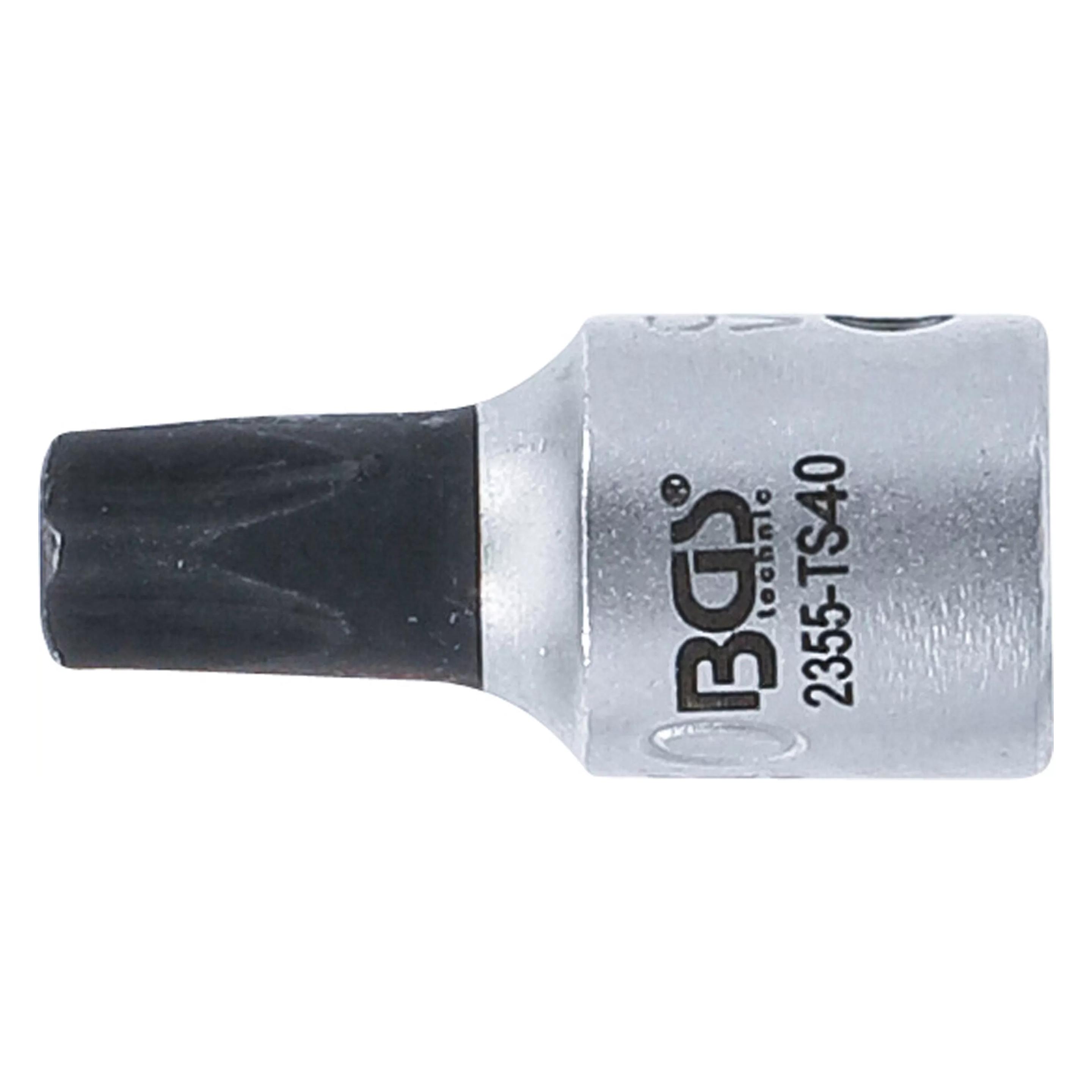 BGS Bit-Einsatz Antrieb Innenvierkant 6,3 mm (1/4") TS-Profil (für Torx Plus) mit Bohrung TS40 (2355-TS40)