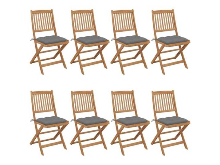 KUTYWEXFM Gartenstühle 8er Set Klappbar mit Grauen Kissen Akazie Vollholz Terrassenmöbel mit komfortabler Polsterung, ideal als flexible Sitzgruppe für Terrasse, Balkon oder Wintergarten.