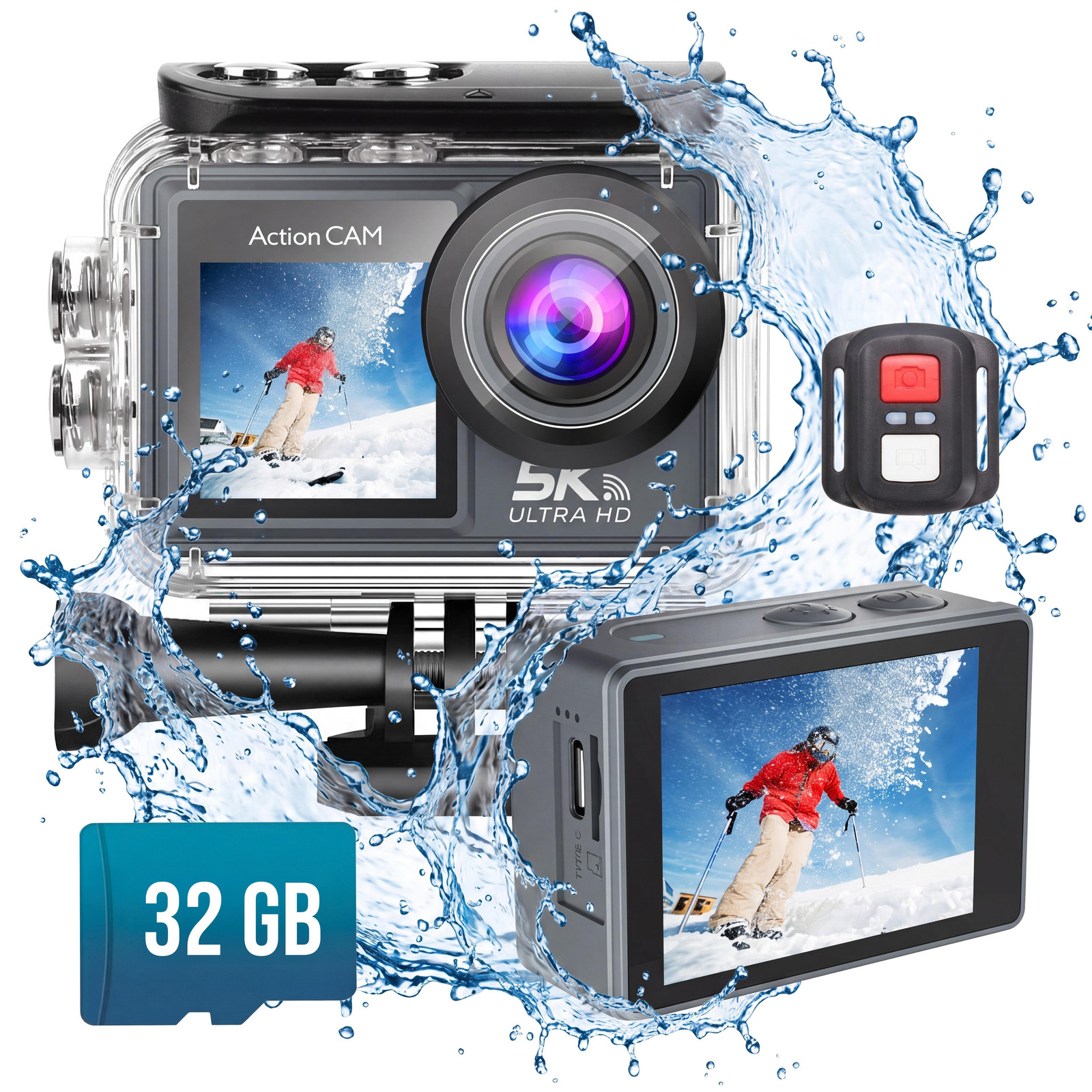 Senzo Action Camera 5K - 50MP - 60FPS - WiFi - Onderwatercamera tot 30M - Beeldstabilisatie - Inclusief 32GB SD-kaart - Geschikt voor GoPro accessoires