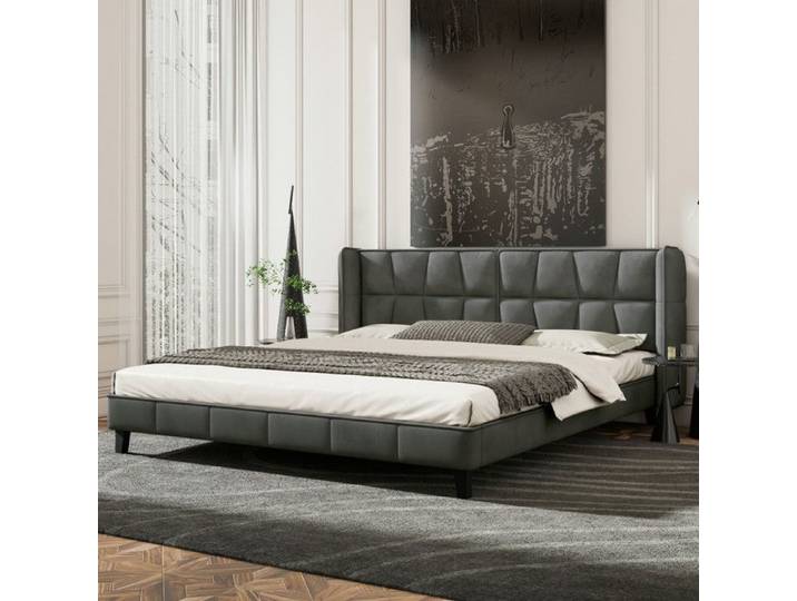 Lit double 180×200 cm - VVBV - Lit rembourré 180×200 cm - Velours - Sommier à lattes - Gris