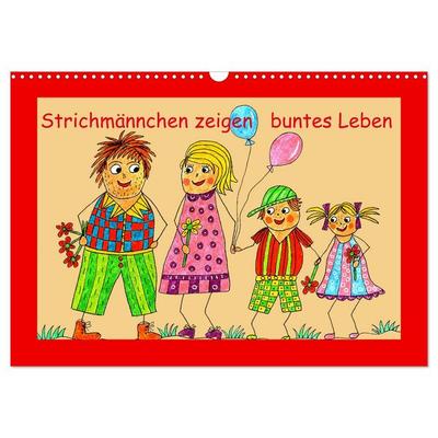 Strichmännchen zeigen buntes Leben (Wandkalender 2026 DIN A3 quer), CALVENDO Monatskalender